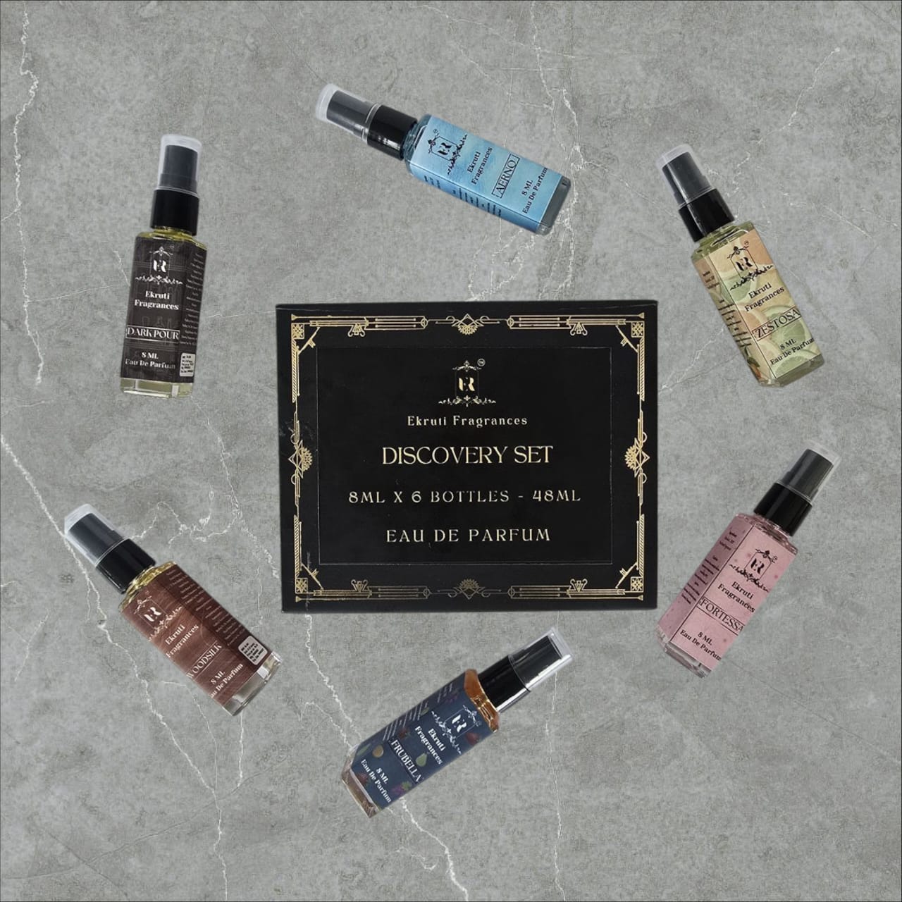 Discover all six 8ml scents — from bold to breezy