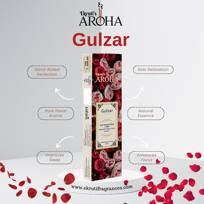 GULZAR / गुलज़ार - Natural Masala Incense Sticks / Agarbatti (50 Grams) | Rose-Scented Home Fragrance for Relaxation & Spiritual Bliss | Semi Handrolled & Eye-Friendly