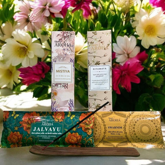 PRAKRITIK / प्राकृतिक Combo Pack – (Jalvayu, Swarnim, Mistiya, Ritumaya + Free Wooden Stand) - (50g x 2) + (100g x 2)