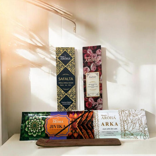 SHANTI / शांति Combo Pack – (Arka, Jivika Gulzar, Safalta + Free Wooden Stand) - (50g x 2) + (100g x 2)