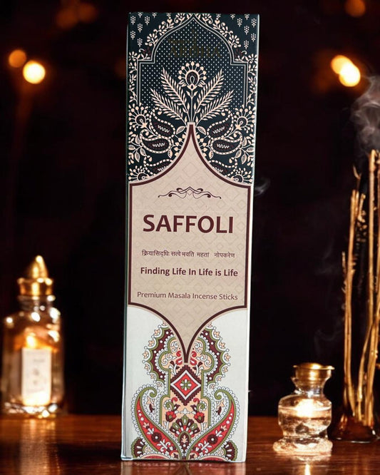 SAFFOLI / सैफोली - Masala Incense Sticks (50g) | Attar Aroma for Peace & Meditation | Natural, Semi-Handmade & Non-Irritating