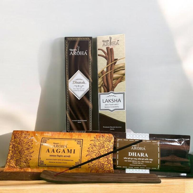 UNNATI / उन्नति Combo Pack – (Dhara, Agami, Dhunak, Laksha + Free Wooden Stand) - (100g x 2) + (50g x 2)